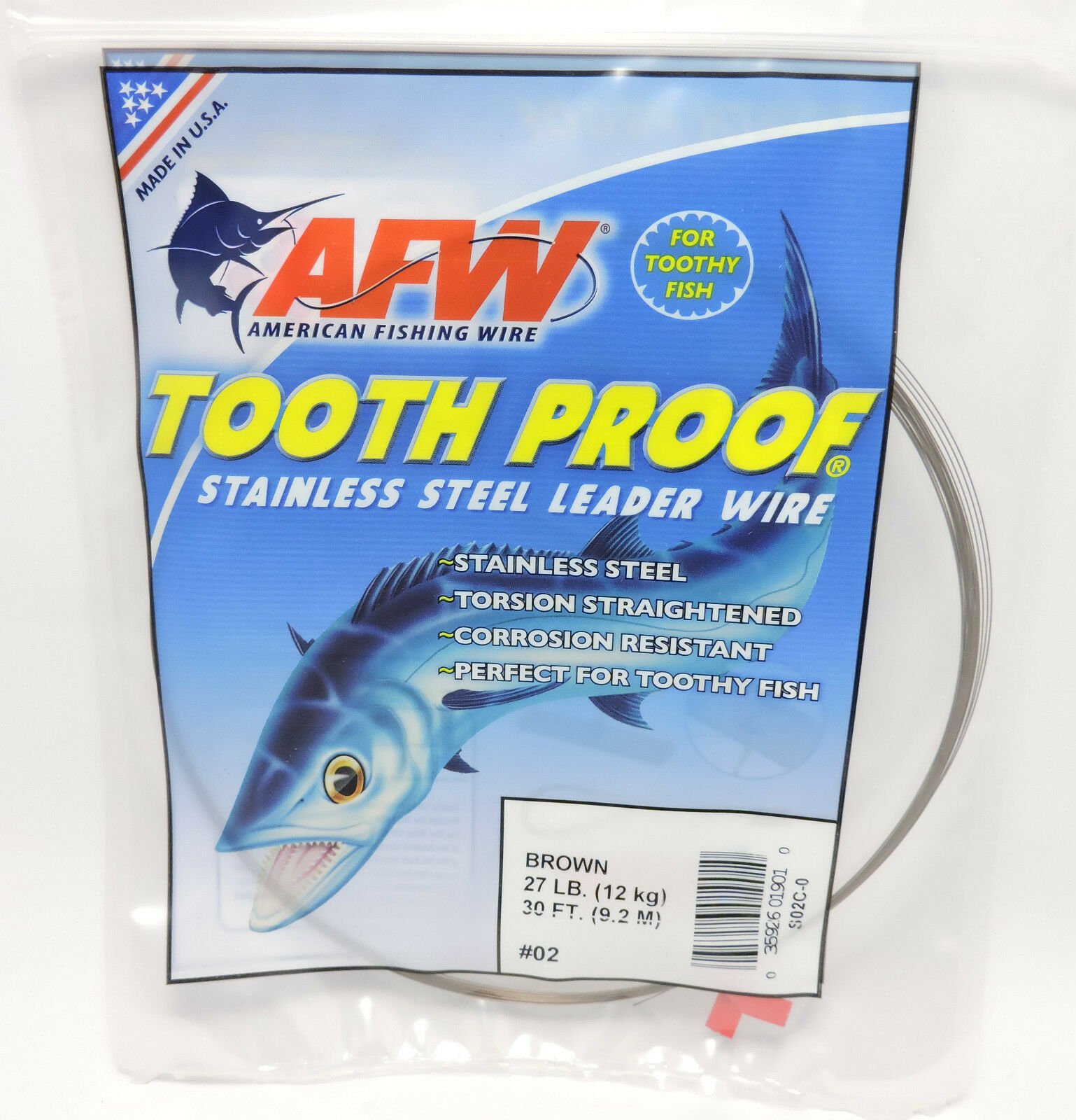 AFW TOOTH PROOF BROWN SINGLE STRAND STAINLESS STEEL LEADER FISHING WIRE