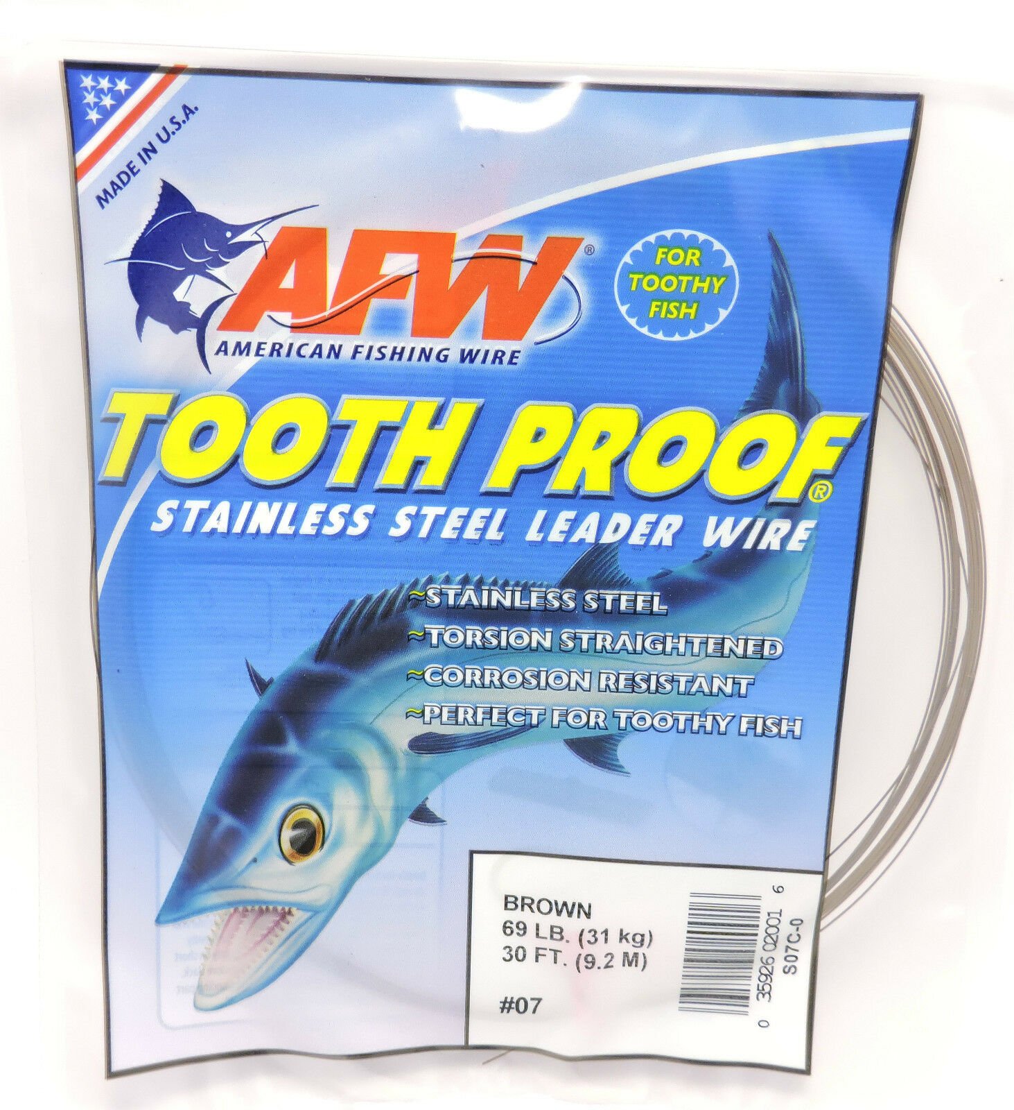 AFW TOOTH PROOF BROWN SINGLE STRAND STAINLESS STEEL LEADER FISHING WIRE ...